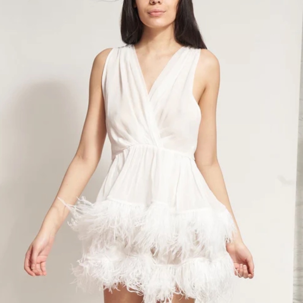 Dana Foley Two Tier Feather Dress - White
